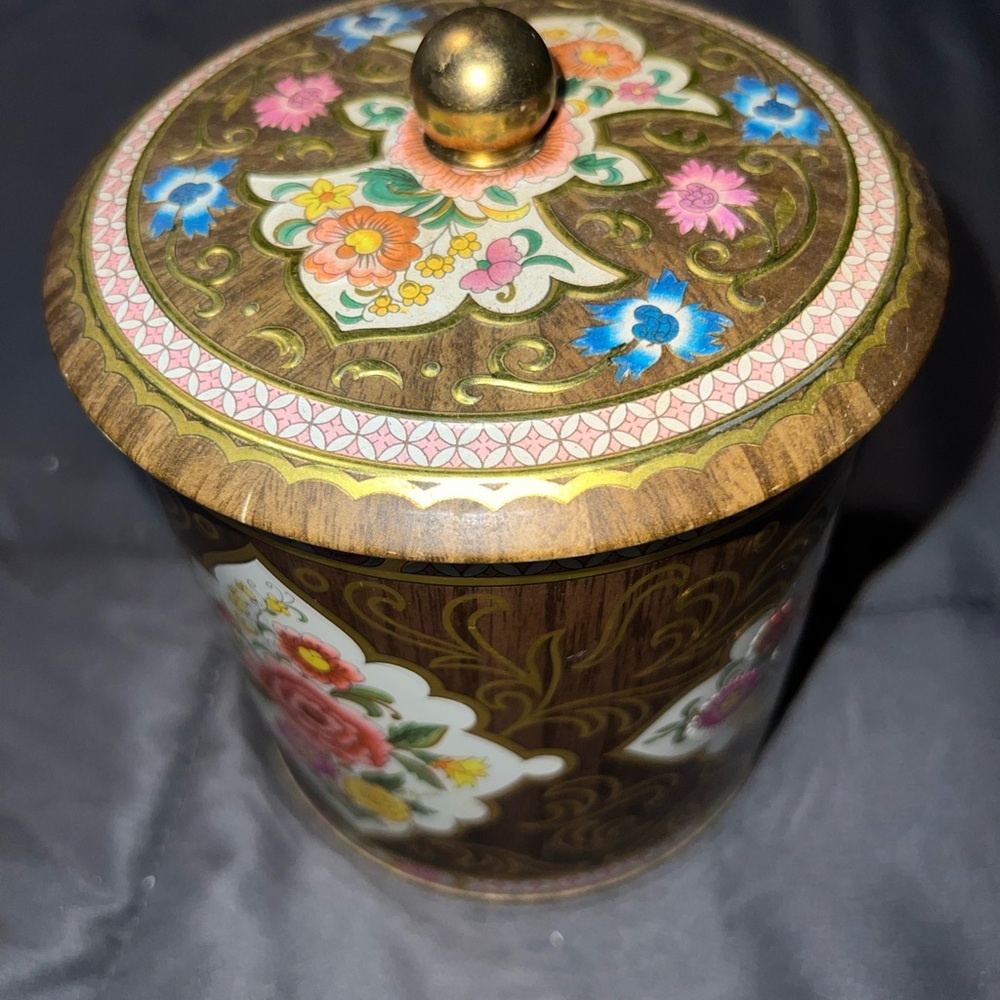 Vintage Floral Decorative Jar with Lid, Designed by Daher